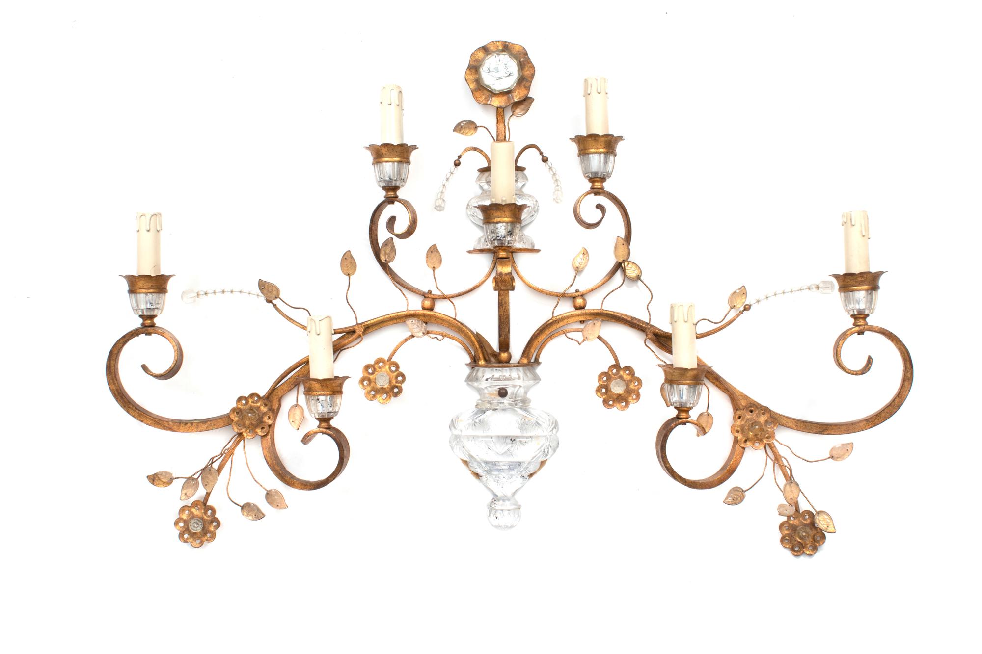A Maison Bagues Gilt Bronze and Crystal Seven-Light Wall Sconce — 20TH CENTURY
