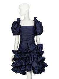 Oscar de la Renta, Navy Taffeta Ruffle Cocktail Dress, 1980s Runway Sample