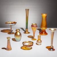 Tiffany Studios New York (American, 1895–1930) — Group of 9 Favrile Glass and Bronzeware Items