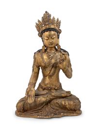 A Large Sino-Tibetan Gilt Bronze Figure of a Seated Bodhisattva