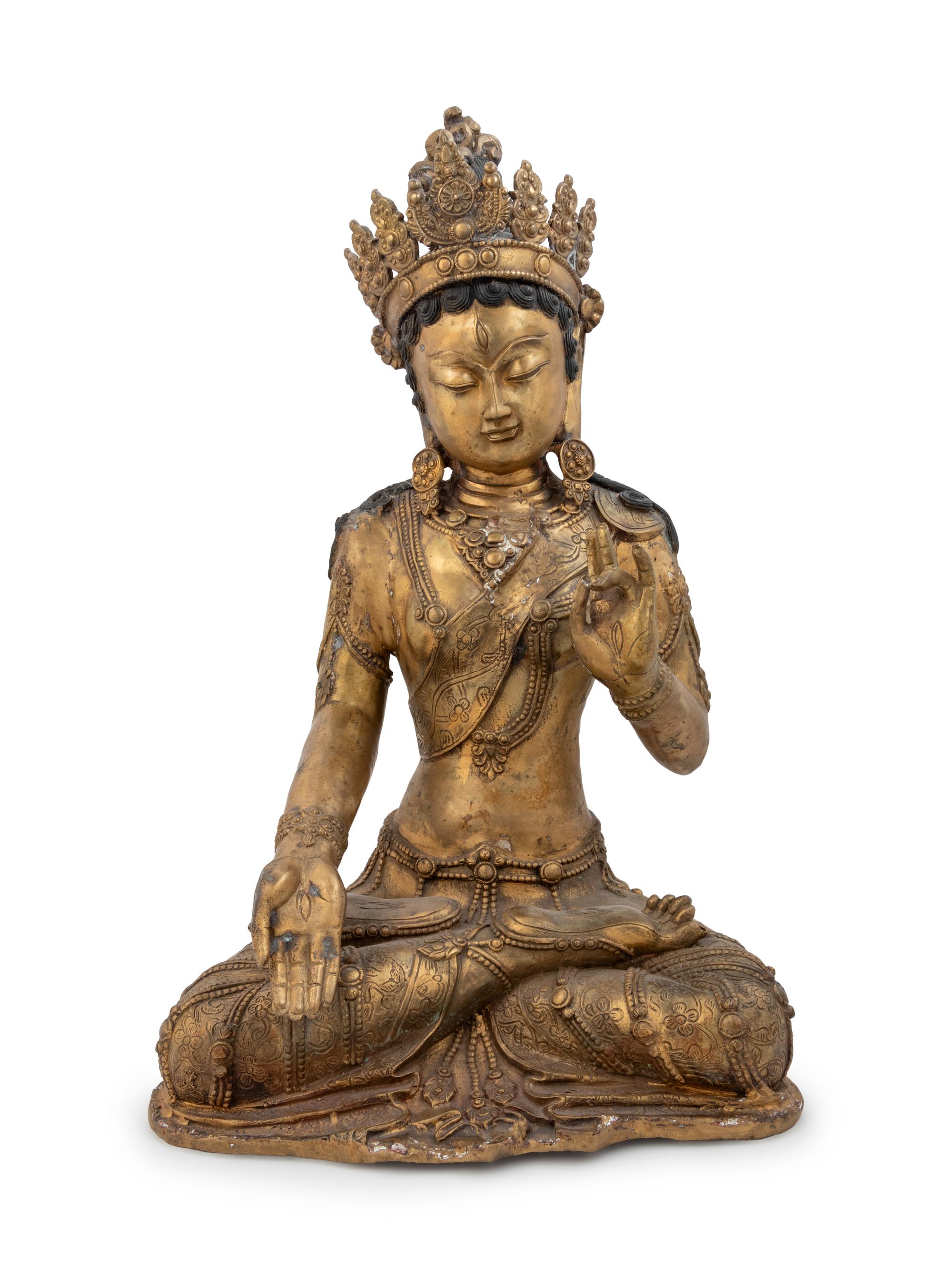 A Large Sino-Tibetan Gilt Bronze Figure of a Seated Bodhisattva