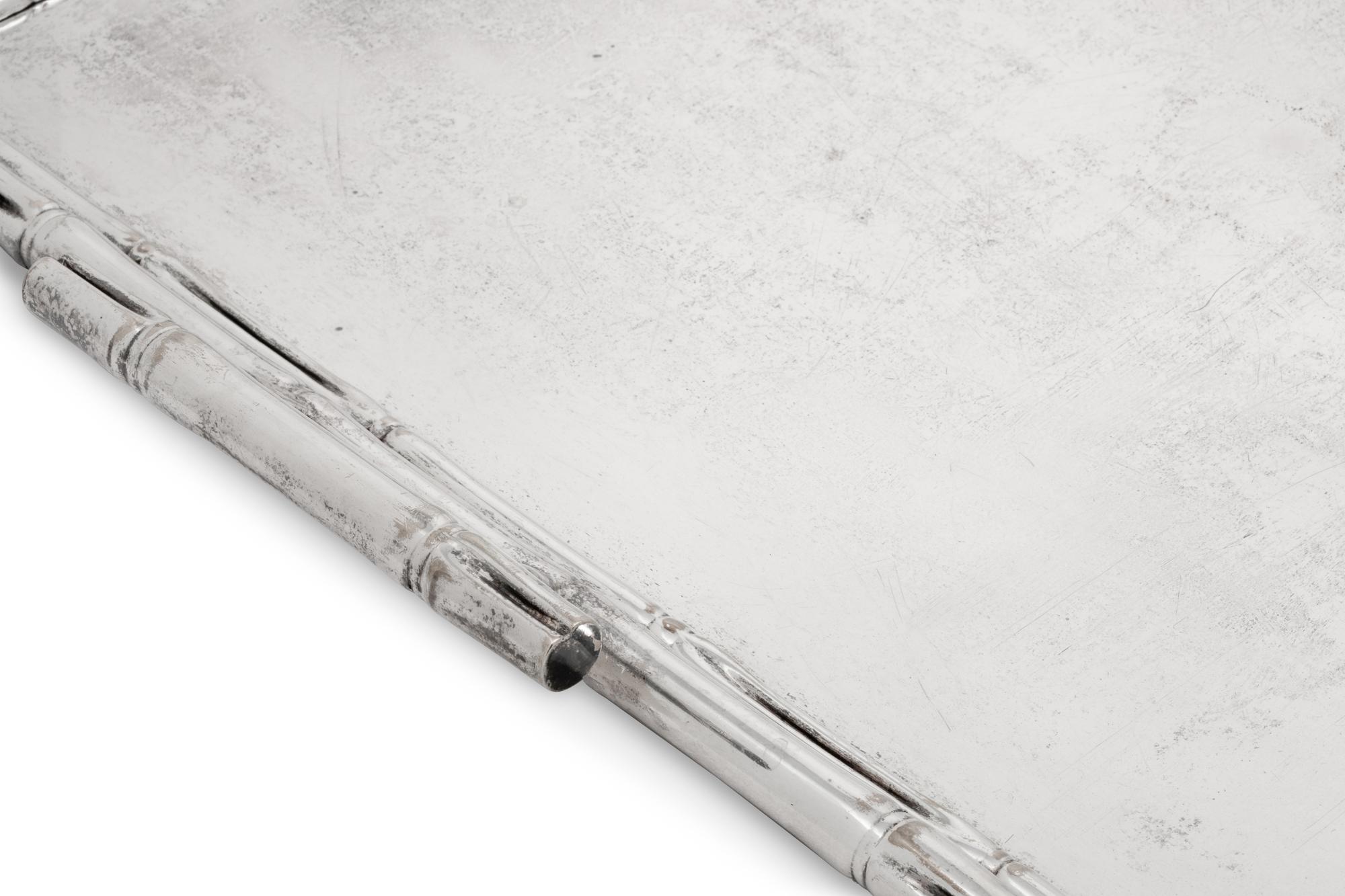 A Large Silver-Plate Faux Bamboo Tray