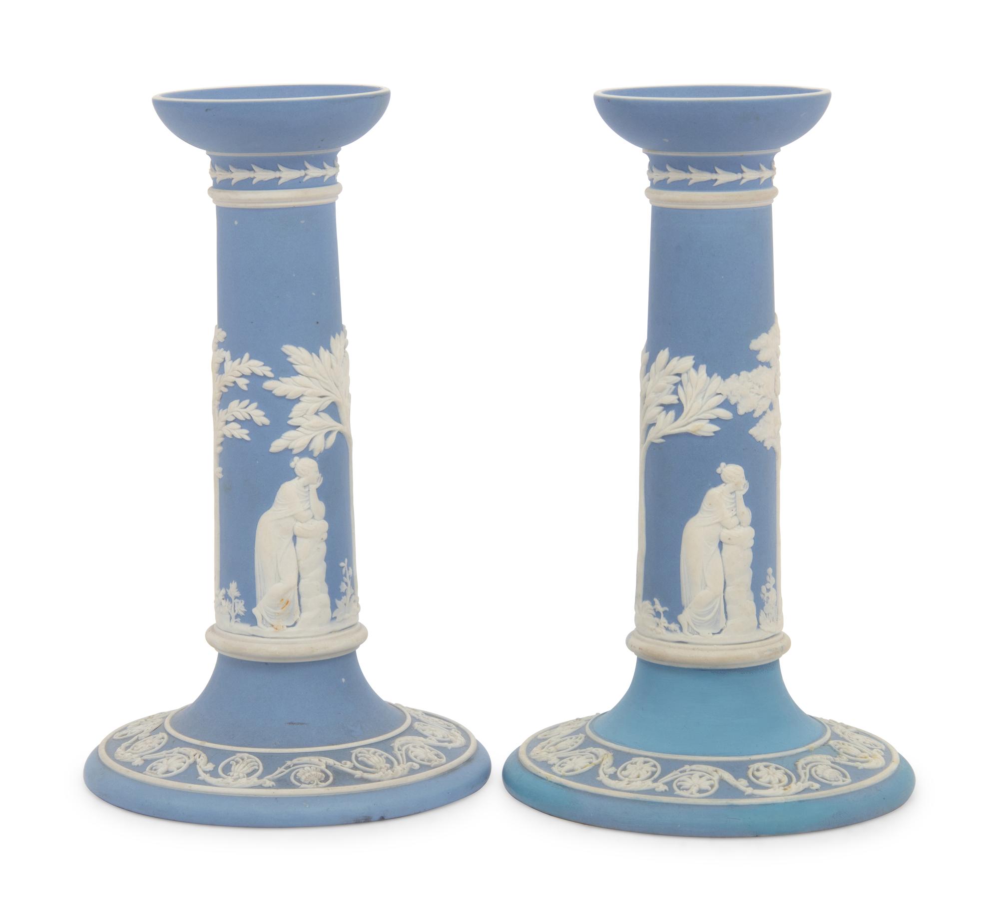 A Pair of Wedgwood Jasperware Candlesticks