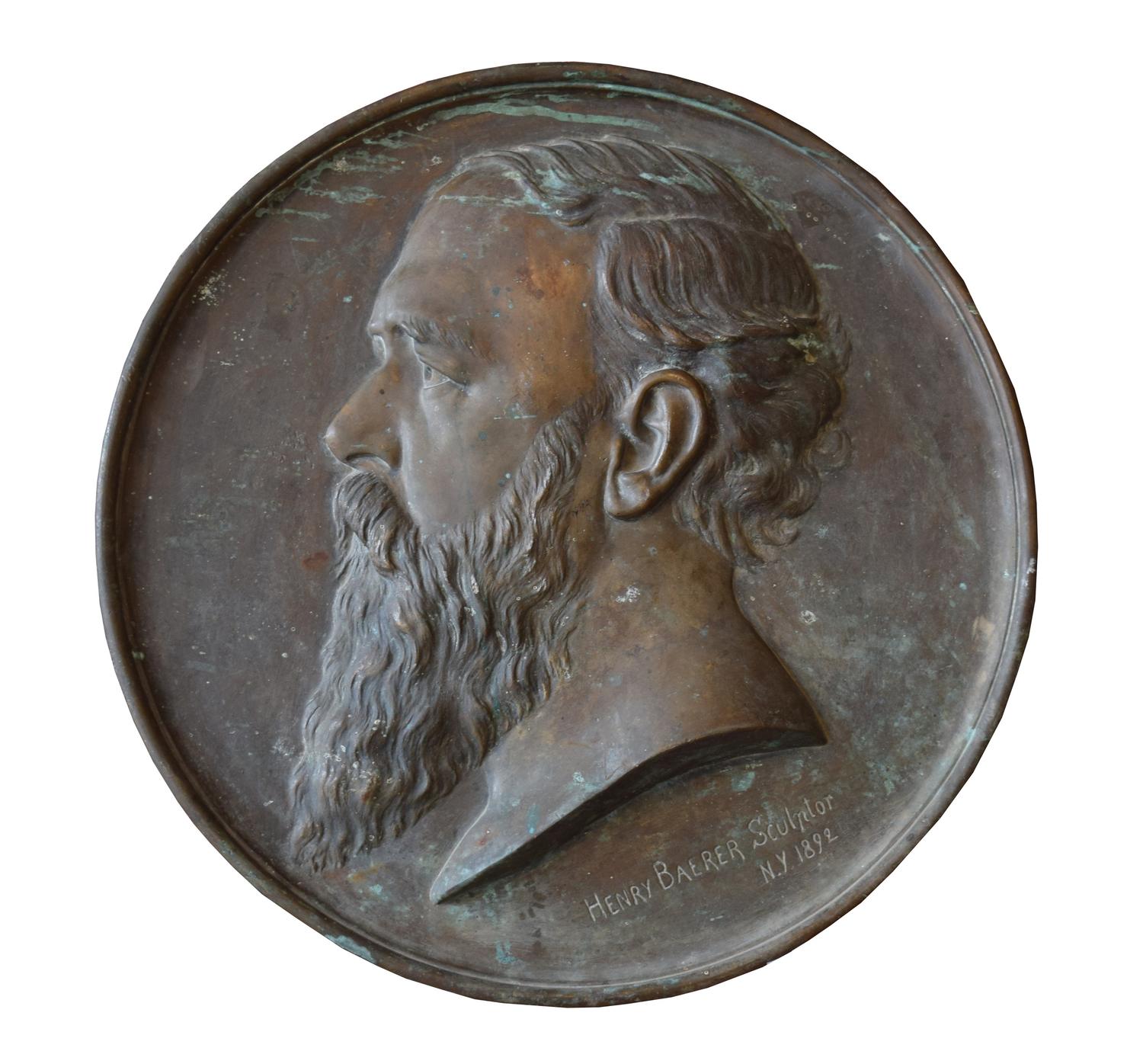 A Bronze Portrait Plaque of Sculptor Henry Baerer 18" W x .75" D x 18" H — United States, 1892