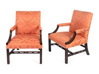 A Pair of George III Style Mahogany Library Armchairs