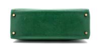 An Hermes 32cm Green Leather Kelly Bag, 12 1/2 x 9 x 4 1/2 inches.