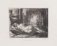 John French Sloan, (American, 1871-1951), Nude on Hearth, 1933