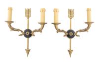 A Pair of Empire Style Gilt Metal Two-Light Sconces Height 12 1/2 inches. — EARLY 20TH CENTURY