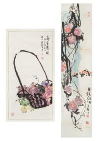 Two Ink and Color Paintings on Paper Scrolls — 20TH CENTURY