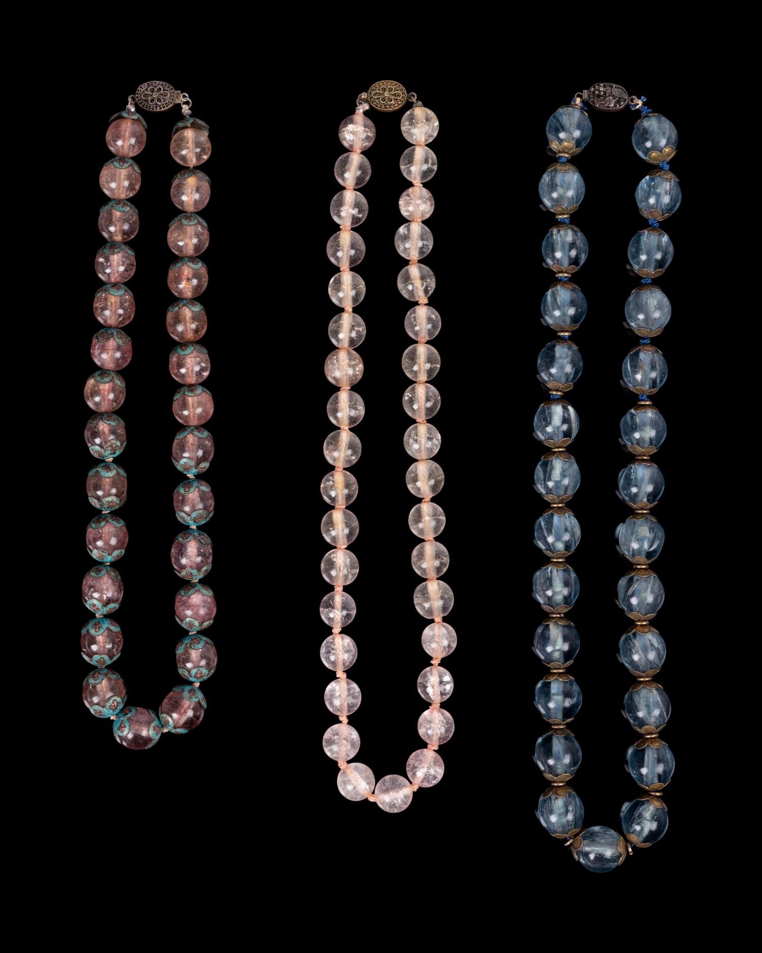 Three Chinese Quartz and Hardstone Beaded Necklaces