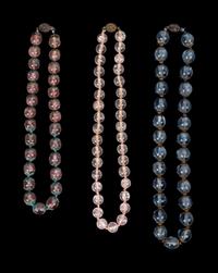 Three Chinese Quartz and Hardstone Beaded Necklaces