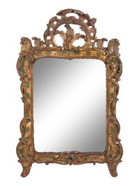 A Régence Carved and Painted Giltwood Mirror