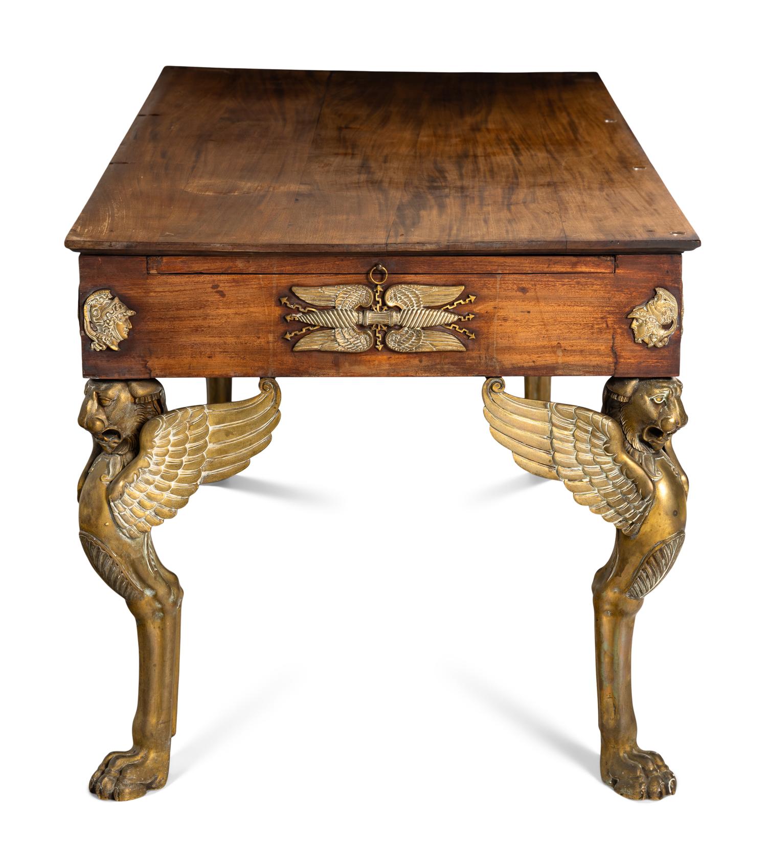 An Empire Gilt Bronze Mounted Mahogany Bureau Plat