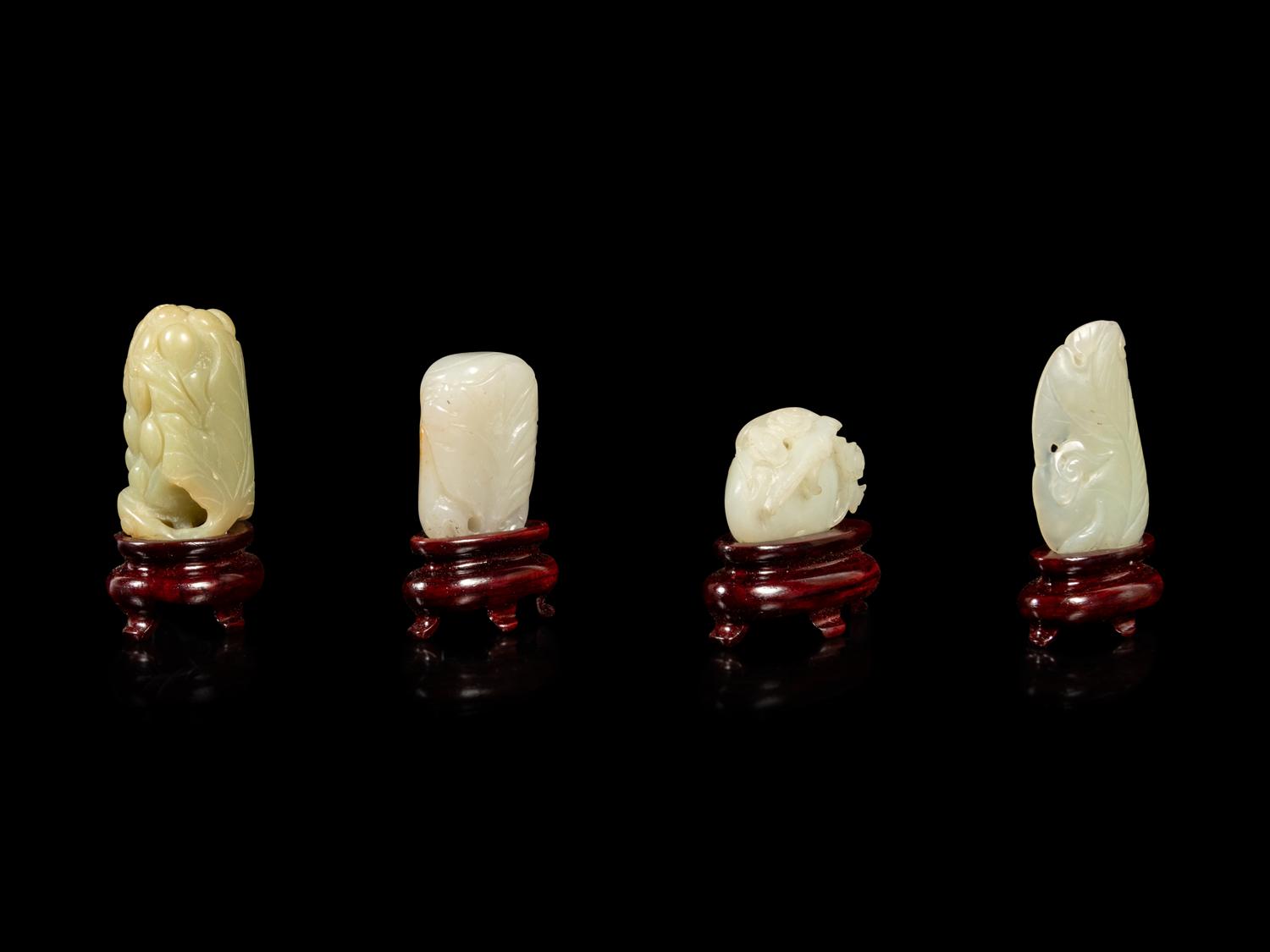 Four Chinese Jade Carvings of Fruits and Animals