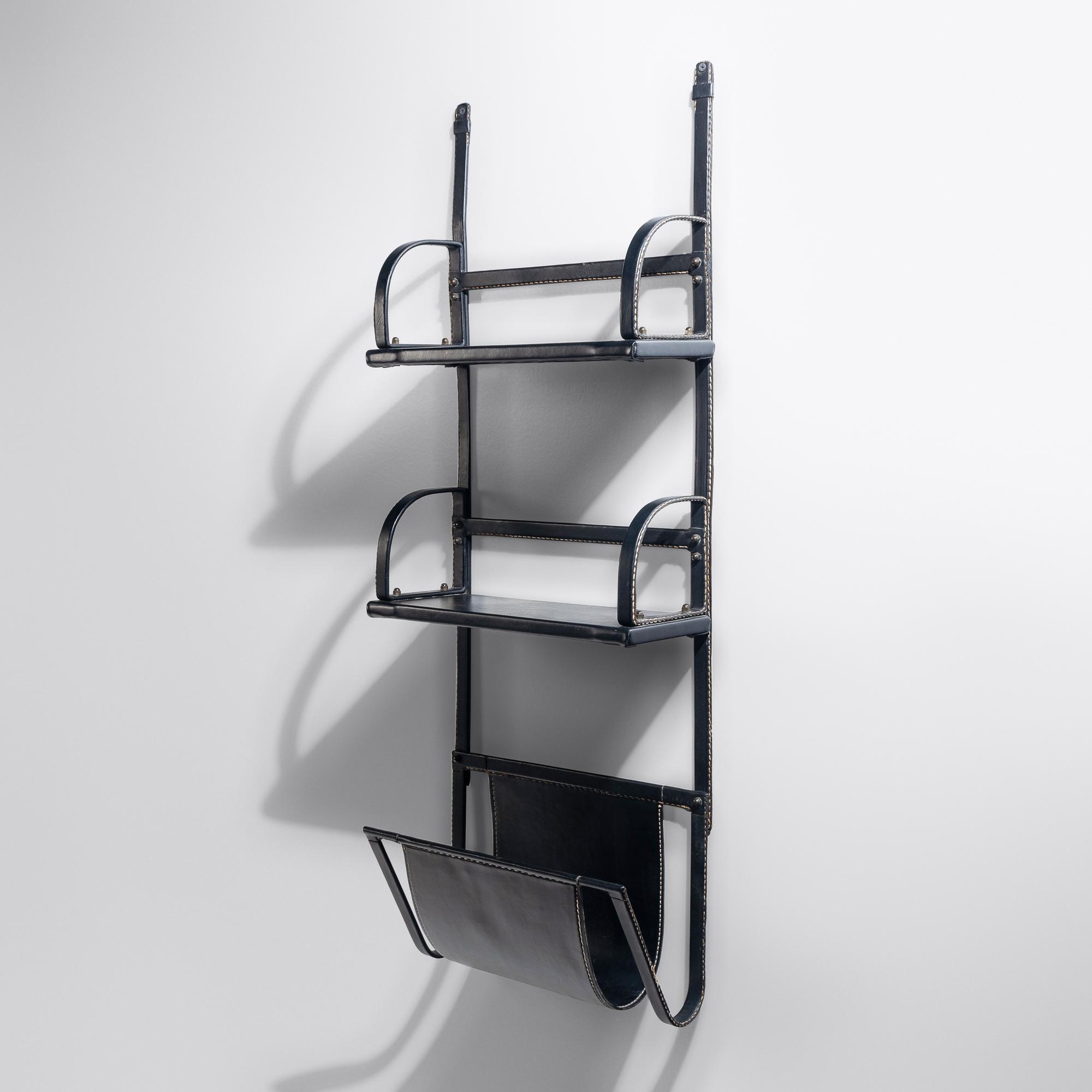 Leather Covered Mounted Shelf, c. 1960 France