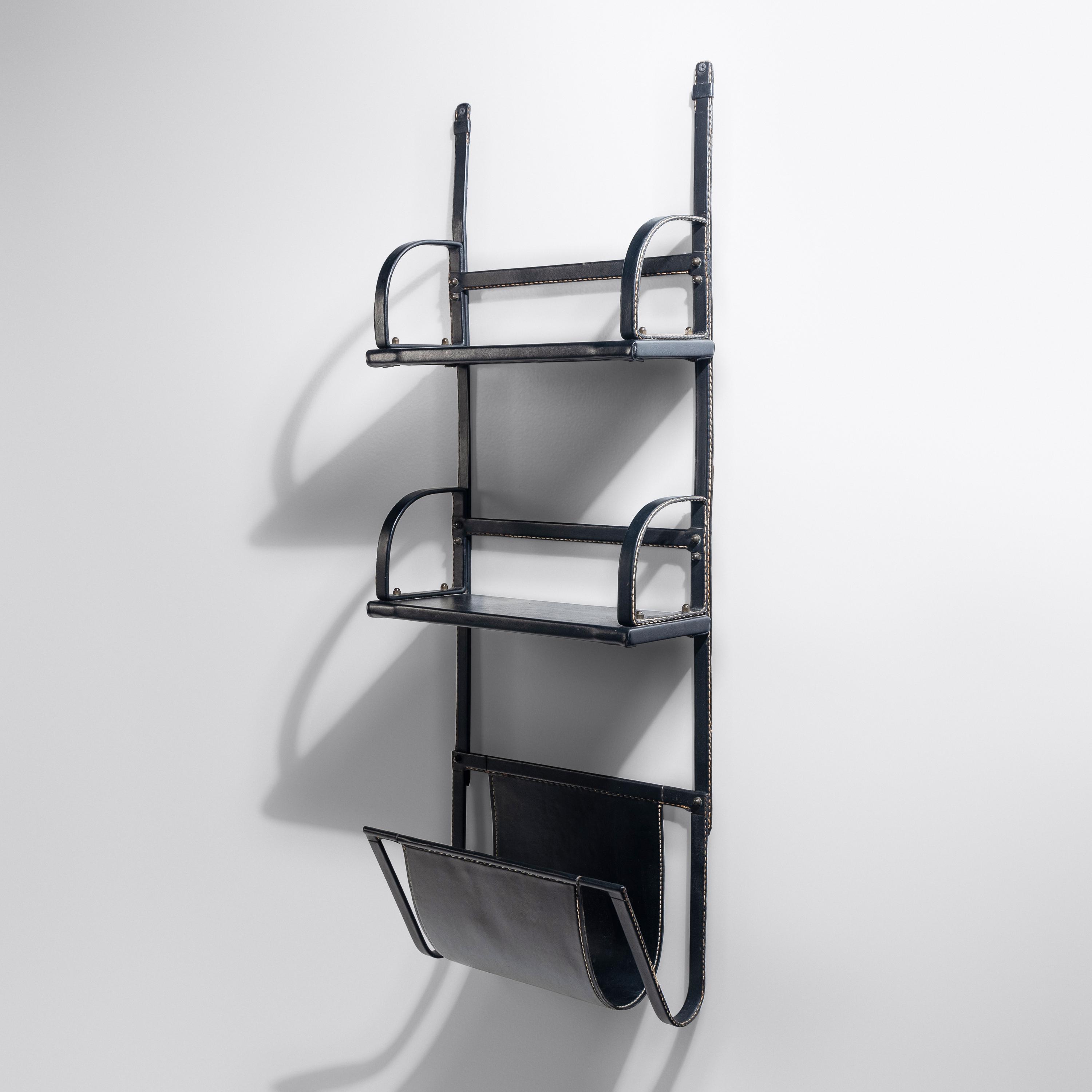 Leather Covered Mounted Shelf, c. 1960 France