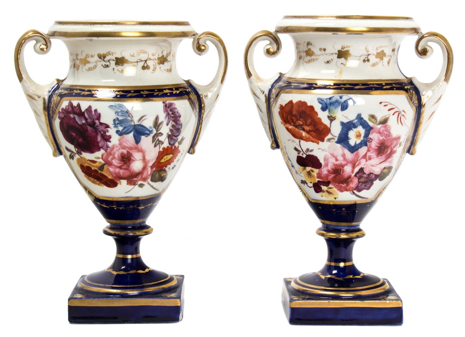 A Pair of English Porcelain Urns Height 7 1/2 inches. — 19TH CENTURY