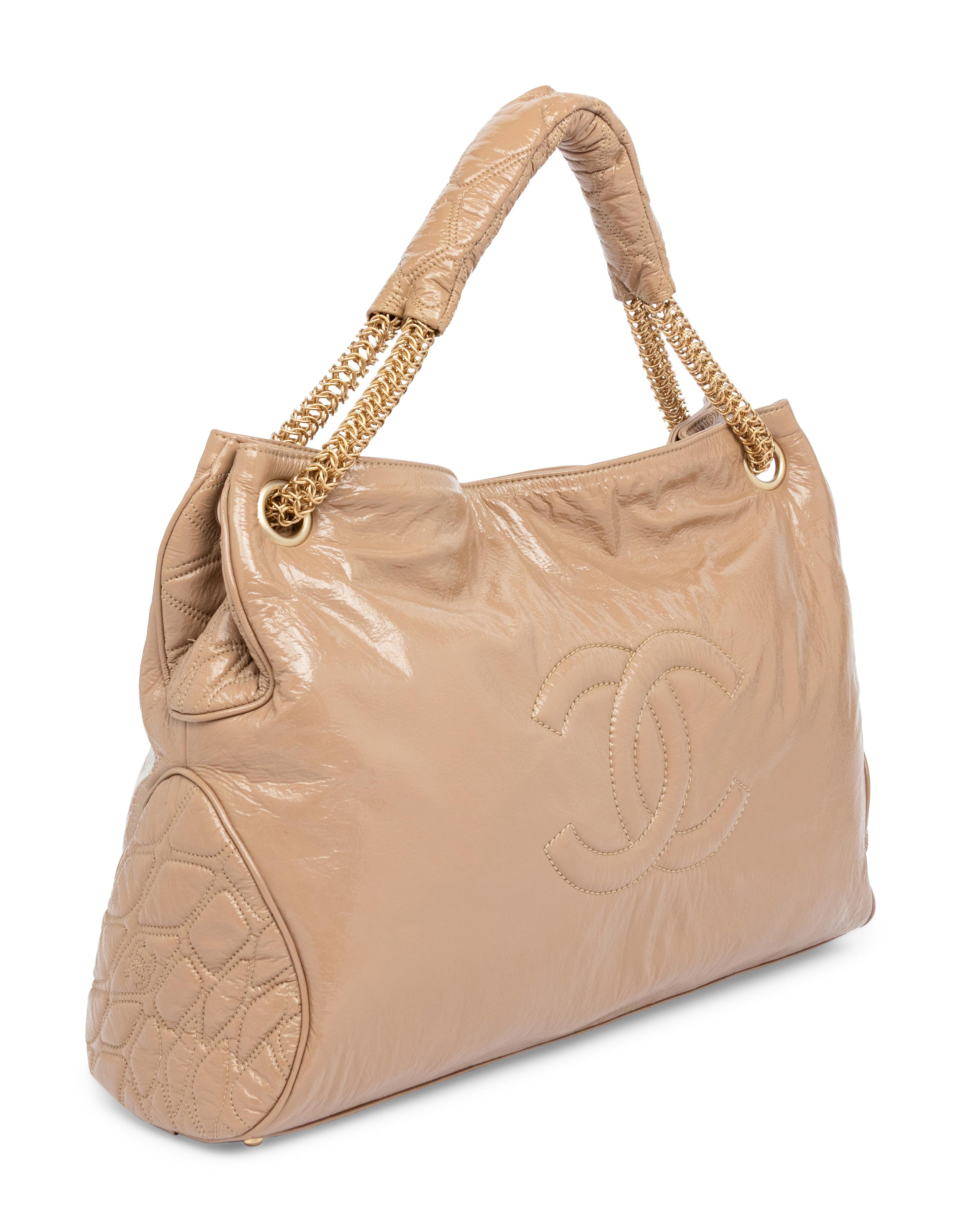 Chanel, Beige Patent Leather Rodeo Drive Tote