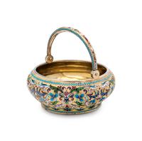 A Russian Silver-Gilt and Shaded Enamel Sugar Bowl