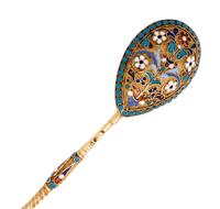 Twelve Russian Enameled Silver Teaspoons