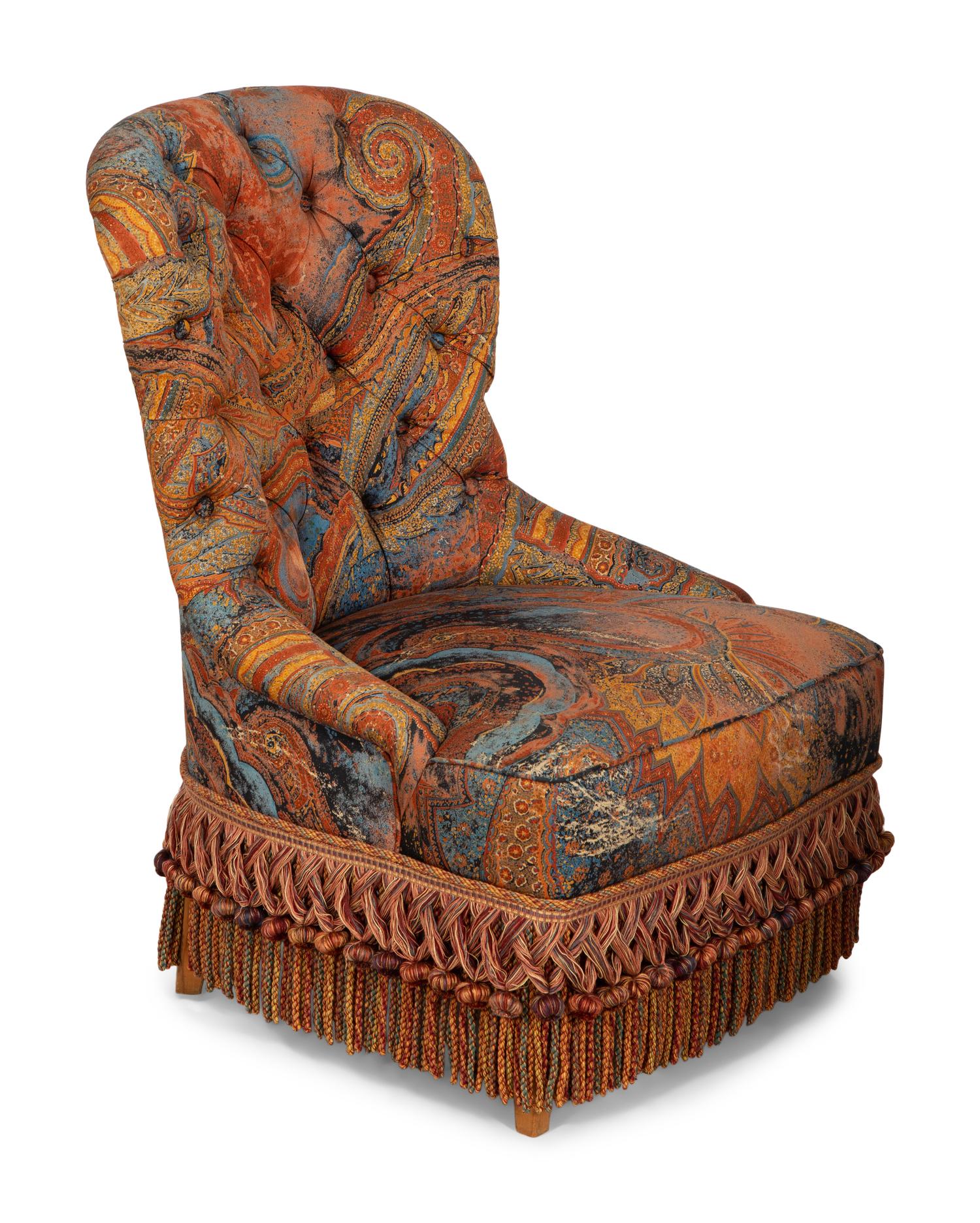 A Button-Tufted Balloon-Back Chair