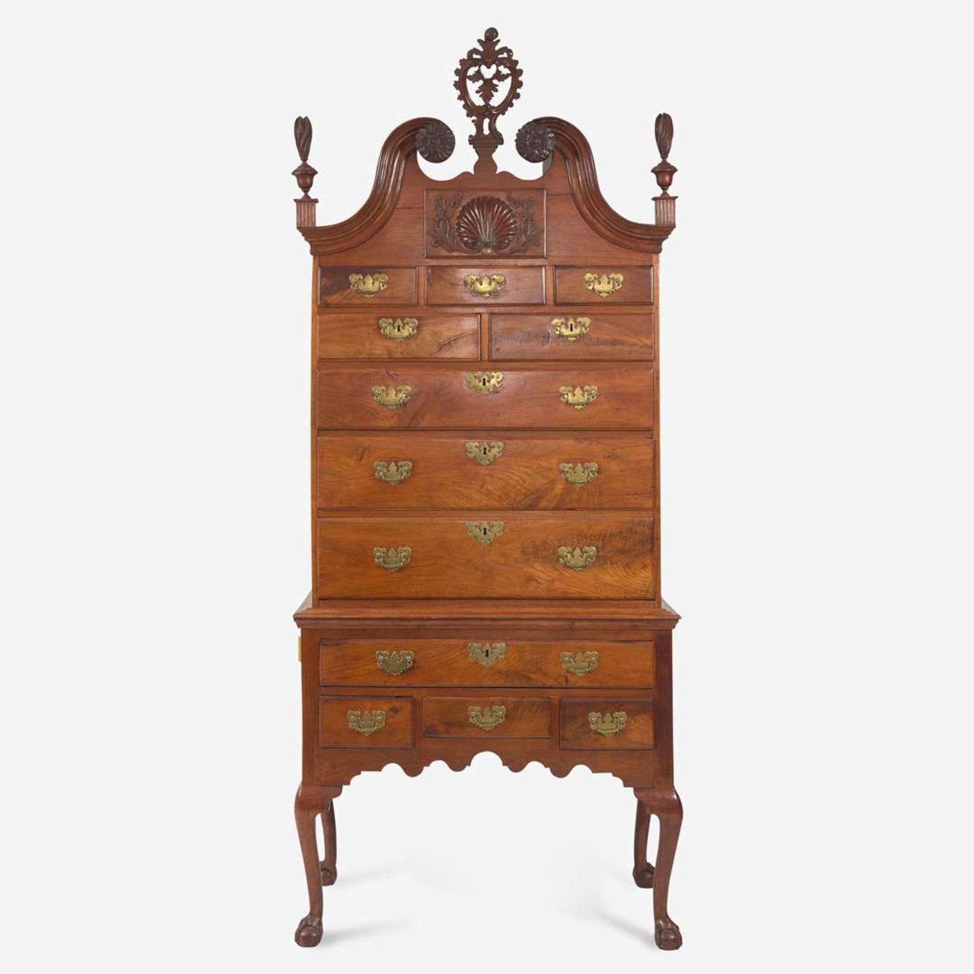 A Chippendale carved walnut high chest of drawers Southeastern Pennsylvania, circa 1770 and later