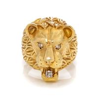 A 14 Karat Yellow Gold and Diamond Lion Motif Ring, Maurice Katz, 13.30 dwts.