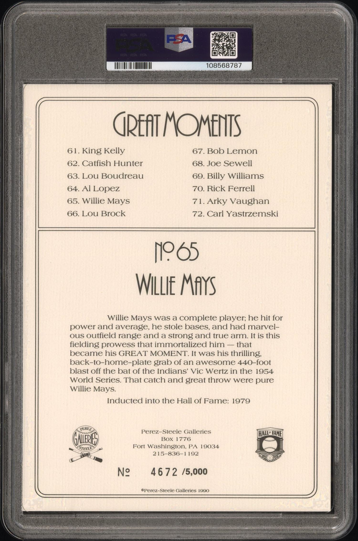 A Willie Mays Signed Autograph Perez Steele Great Moments Postcard (PSA 10 AUTO)