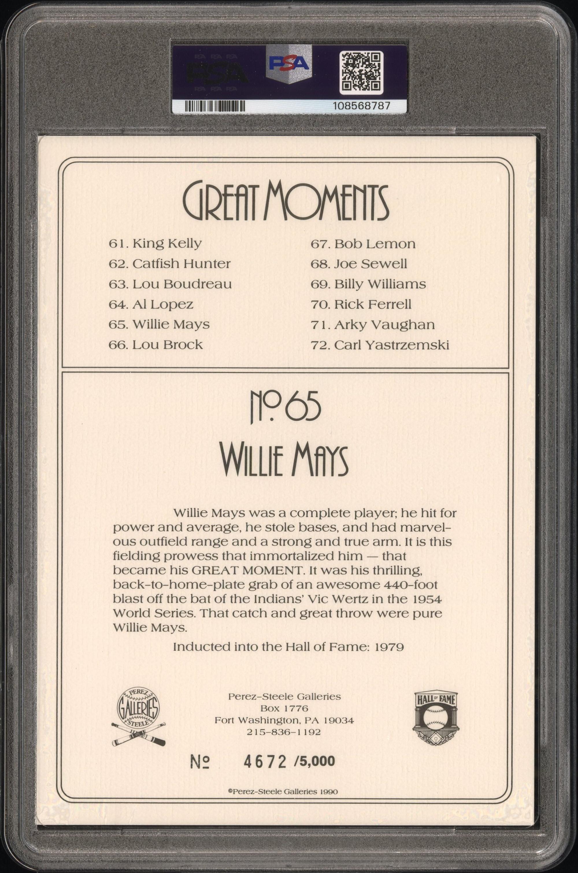 A Willie Mays Signed Autograph Perez Steele Great Moments Postcard (PSA 10 AUTO)