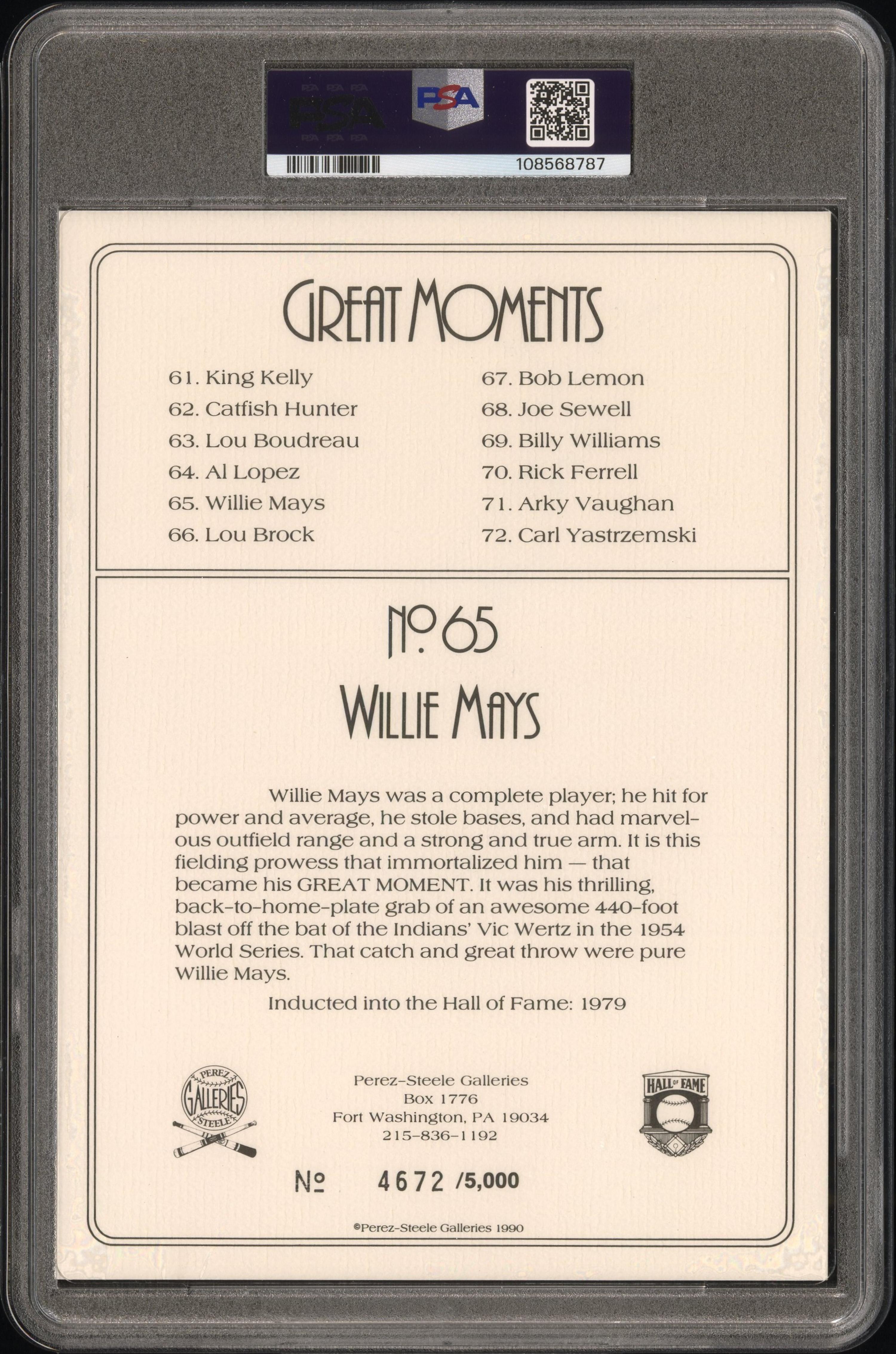 A Willie Mays Signed Autograph Perez Steele Great Moments Postcard (PSA 10 AUTO)
