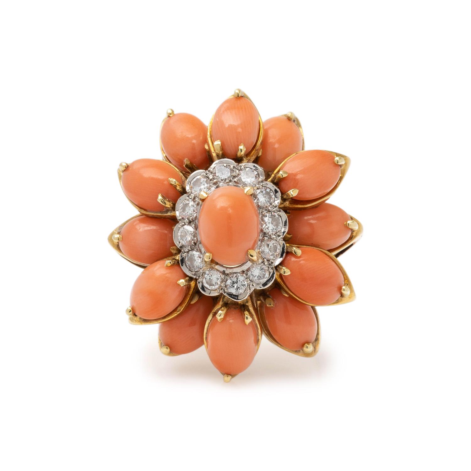 CORAL AND DIAMOND RING