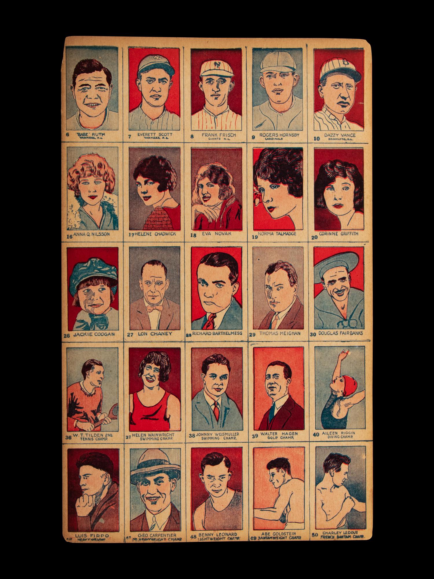 An Uncut Panel of 1926 W512 Strip Cards Featuring Babe Ruth
