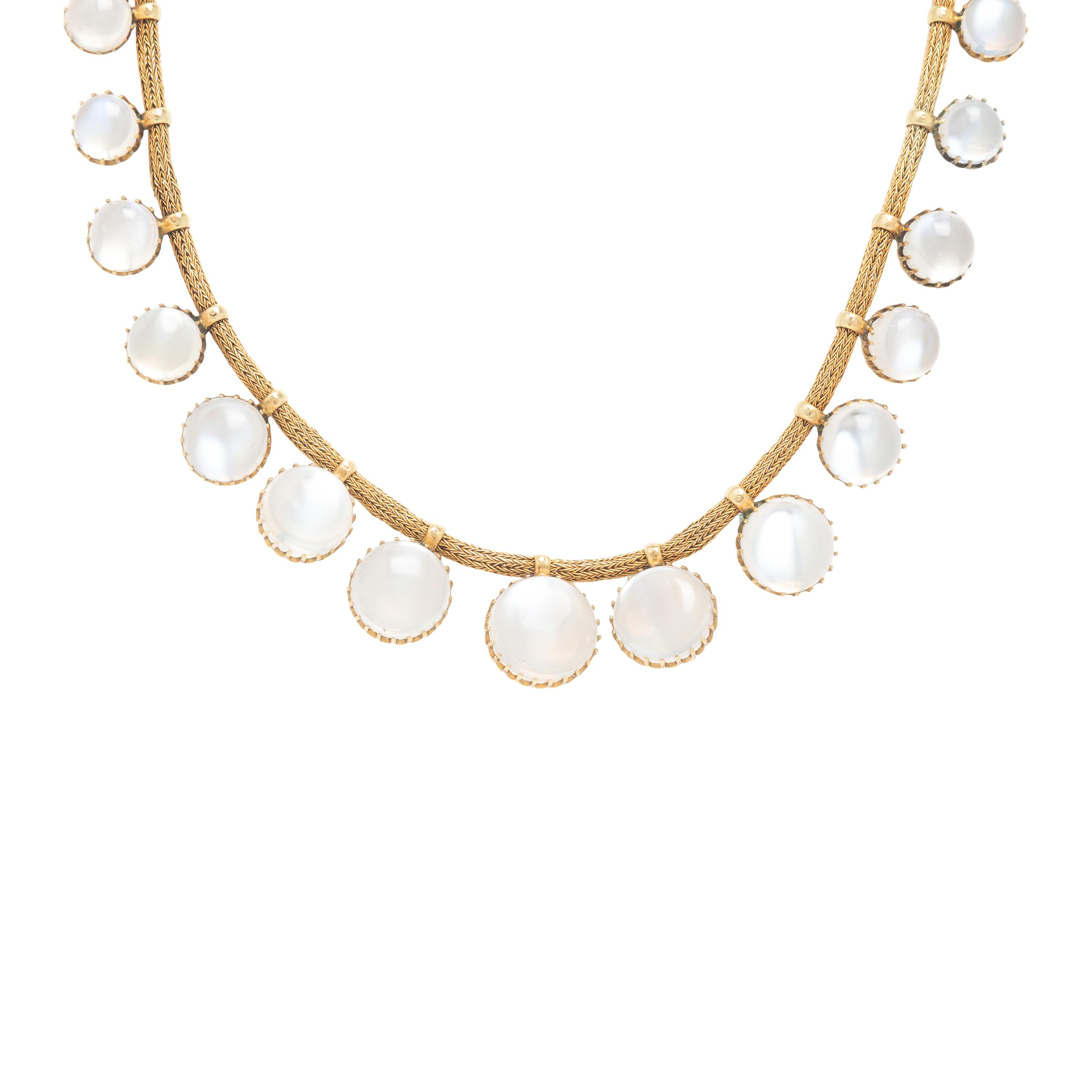 Etruscan Revival, Moonstone and Yellow Gold Necklace