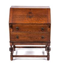 An American Oak Fall Front Desk on Stand Height 38 x width 29 x depth 16 inches. — 19TH CENTURY