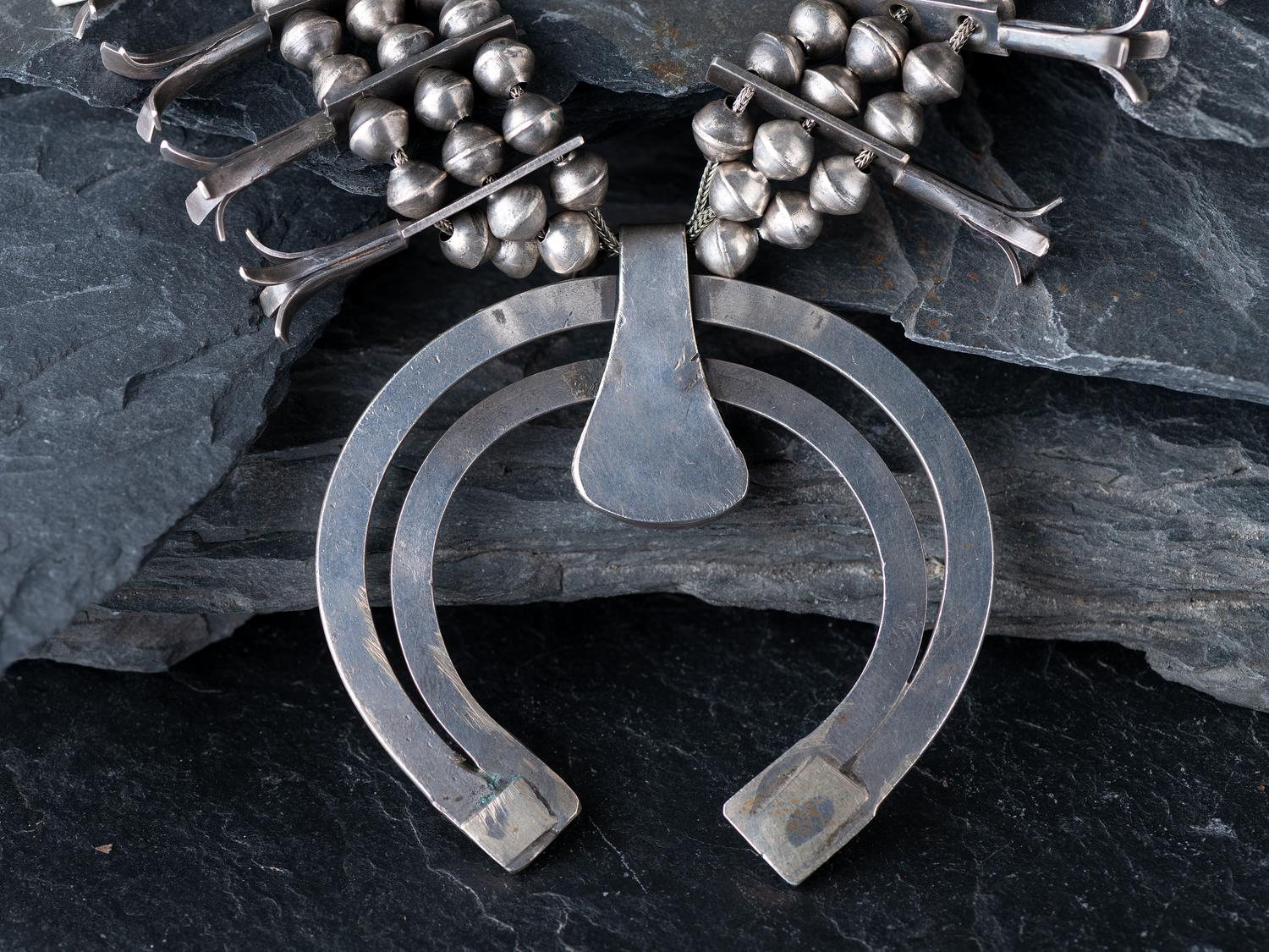 Navajo Silver and Turquoise Squash Blossom Necklace