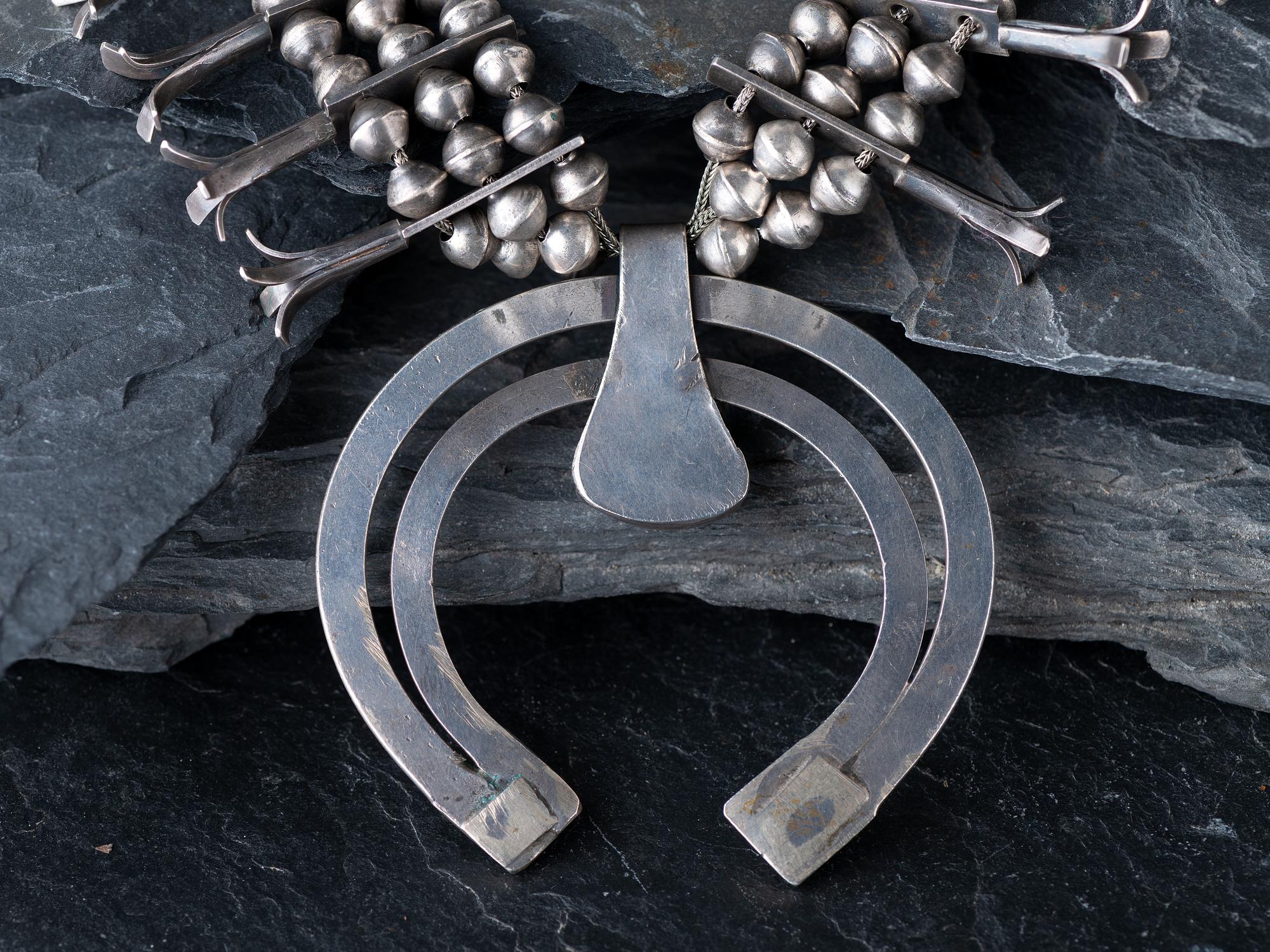 Navajo Silver and Turquoise Squash Blossom Necklace
