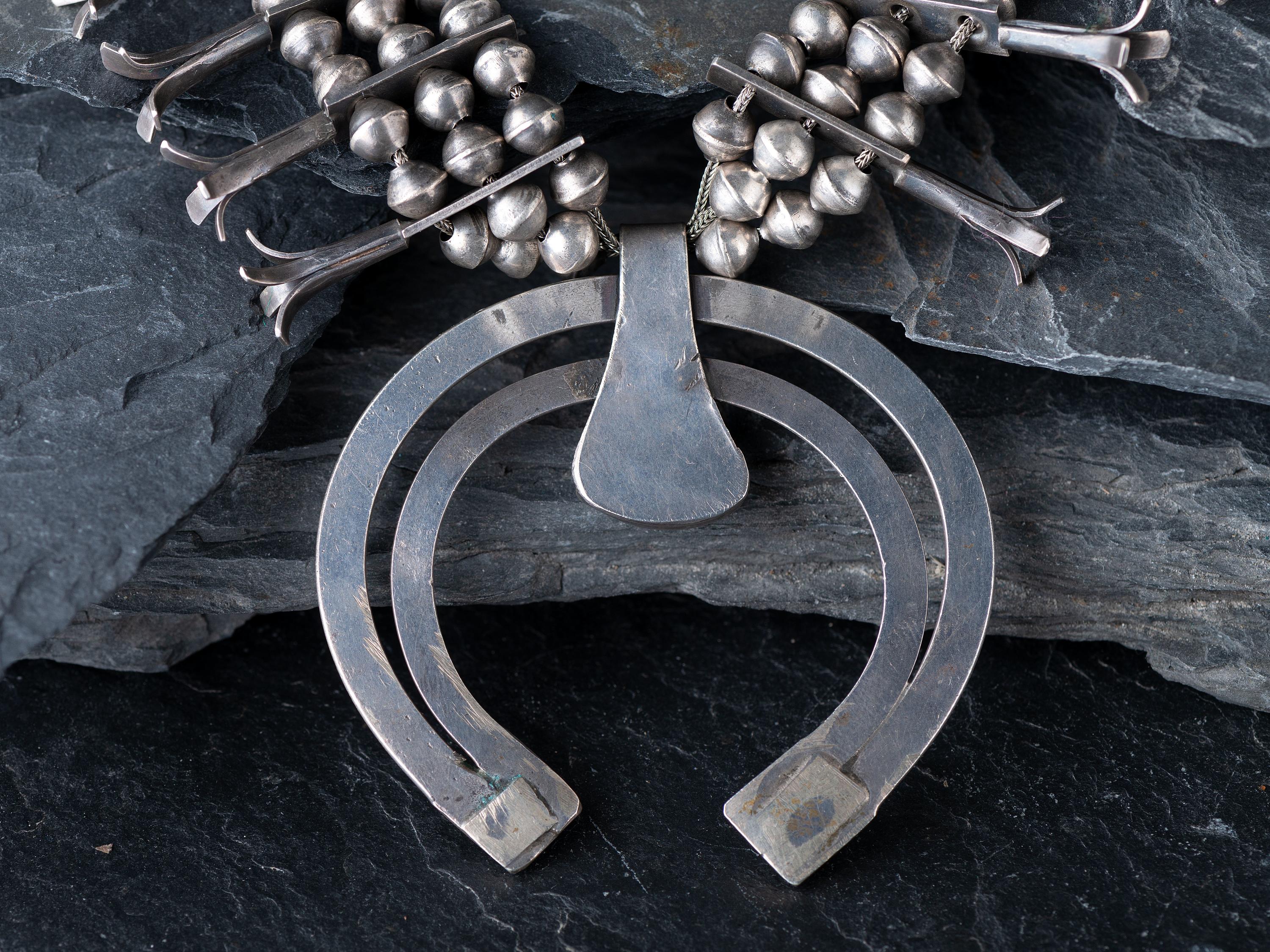 Navajo Silver and Turquoise Squash Blossom Necklace