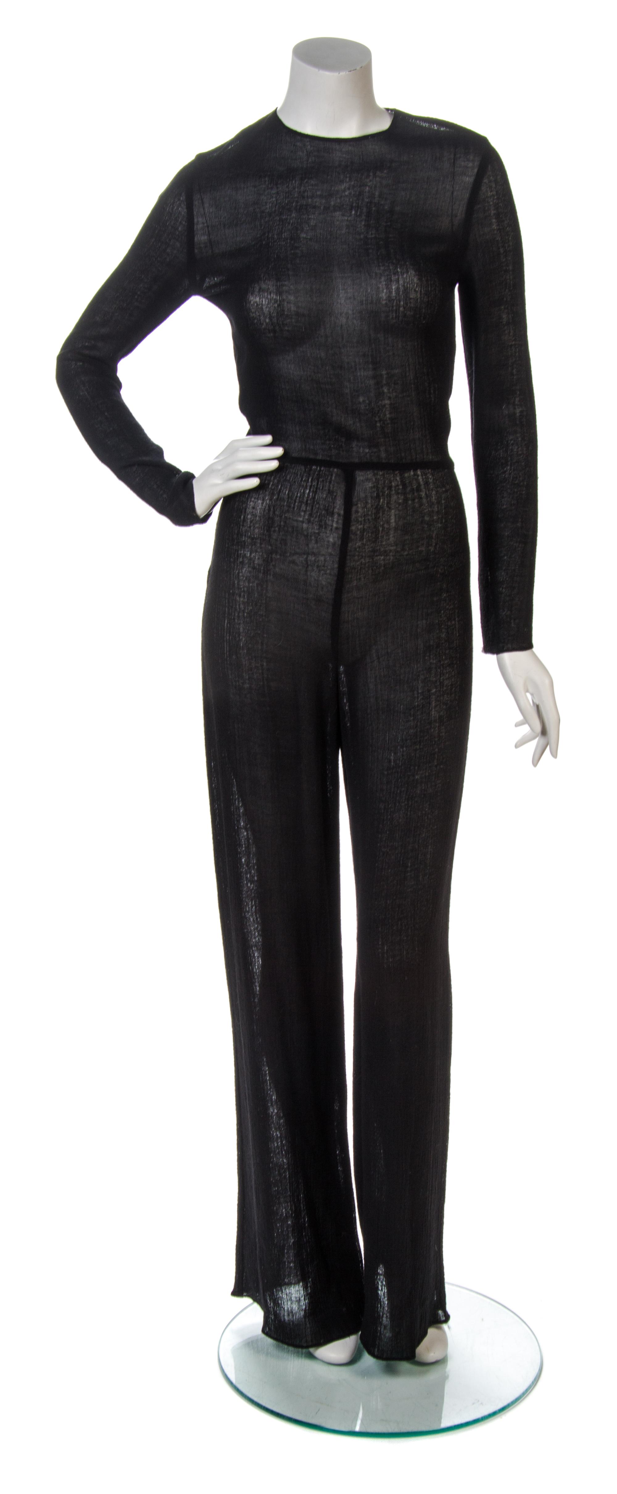 A Calvin Klein Black Cotton Knit Sheer Jumpsuit,
