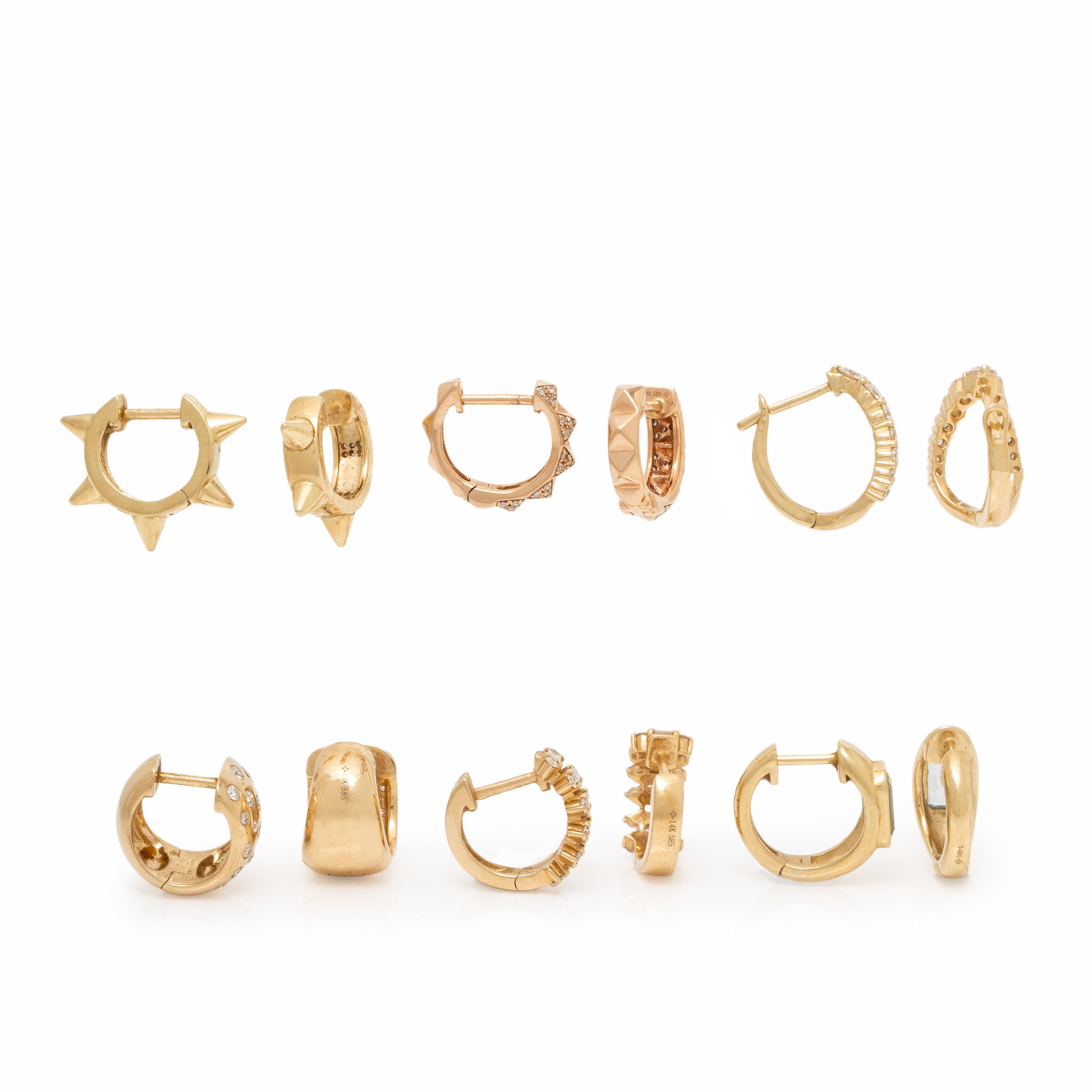 Six Pairs of Yellow and Rose Gold Earrings