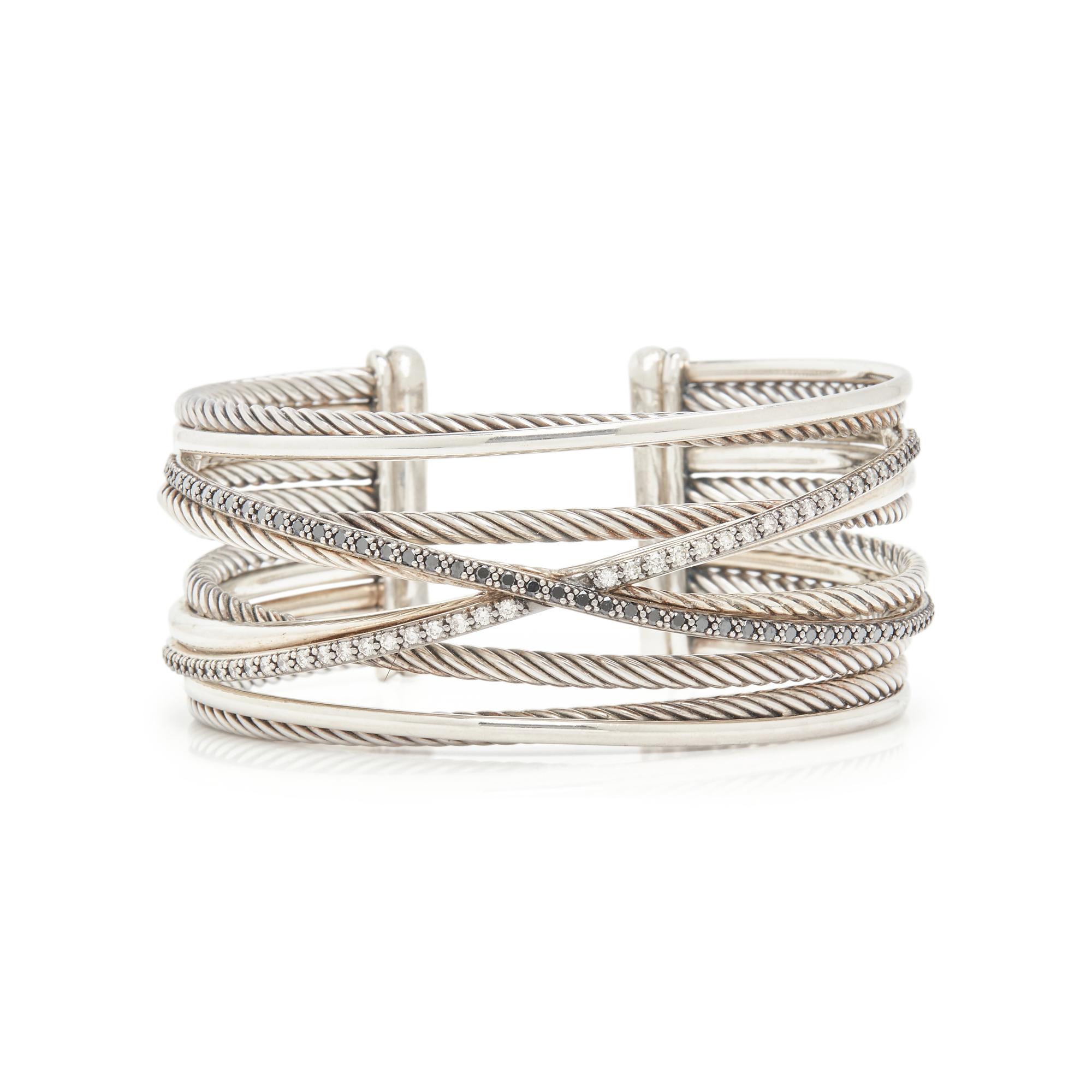 DAVID YURMAN, WHITE GOLD, SILVER, DIAMOND AND BLACK DIAMOND CUFF BRACELET