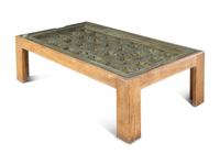 An Indian Iron Mounted Wood Door Converted to a Low Table
