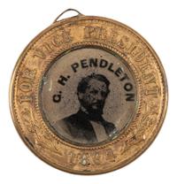 [POLITICS]. McClellan and Pendleton back-to-back campaign ferrotype badge. 1864.