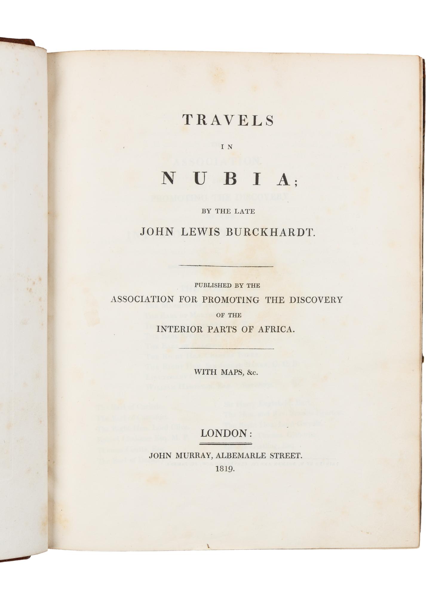 BURCKHARDT, John Lewis (1784-1817). Travels in Nubia. London: John Murray, 1819.