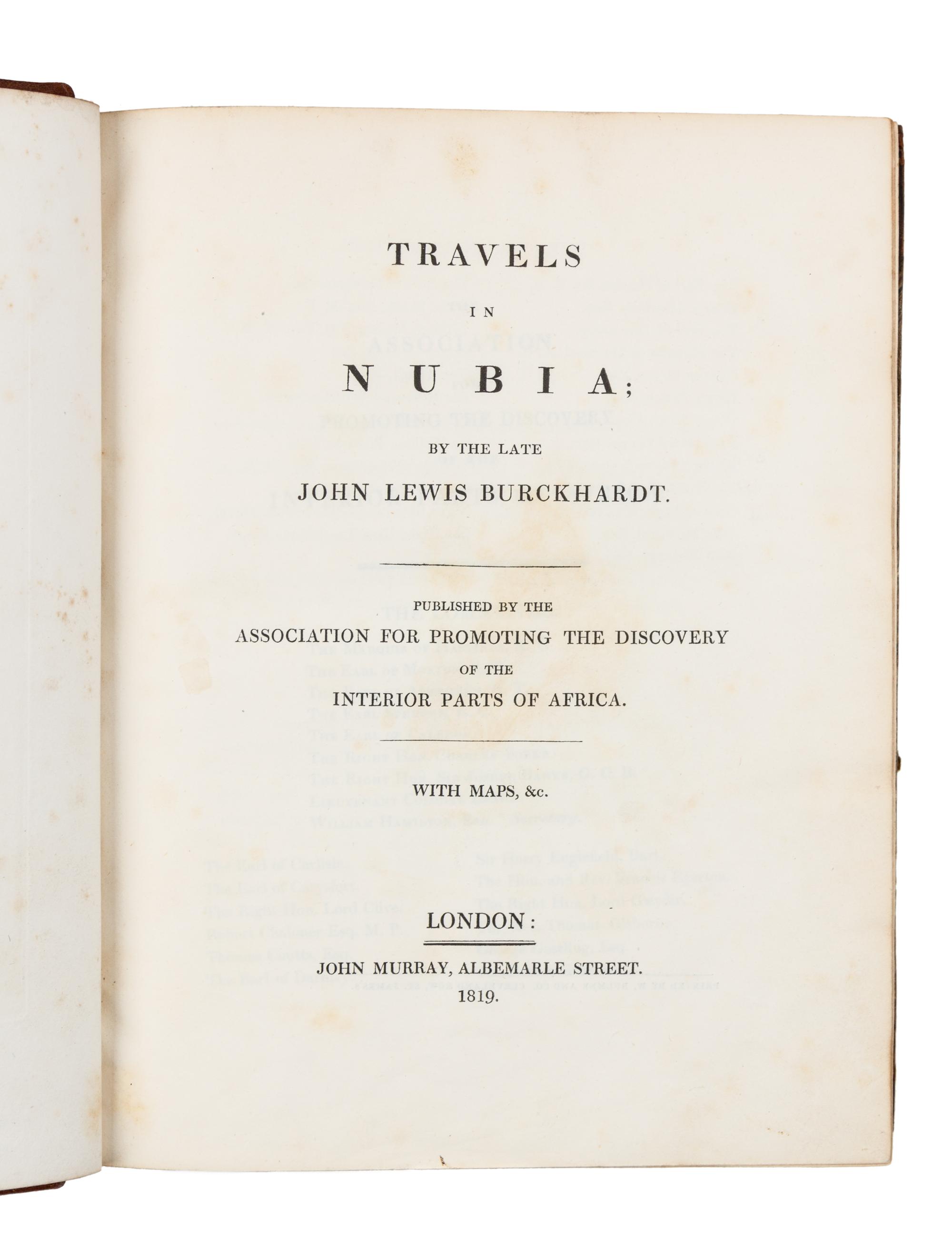 BURCKHARDT, John Lewis (1784-1817). Travels in Nubia. London: John Murray, 1819.