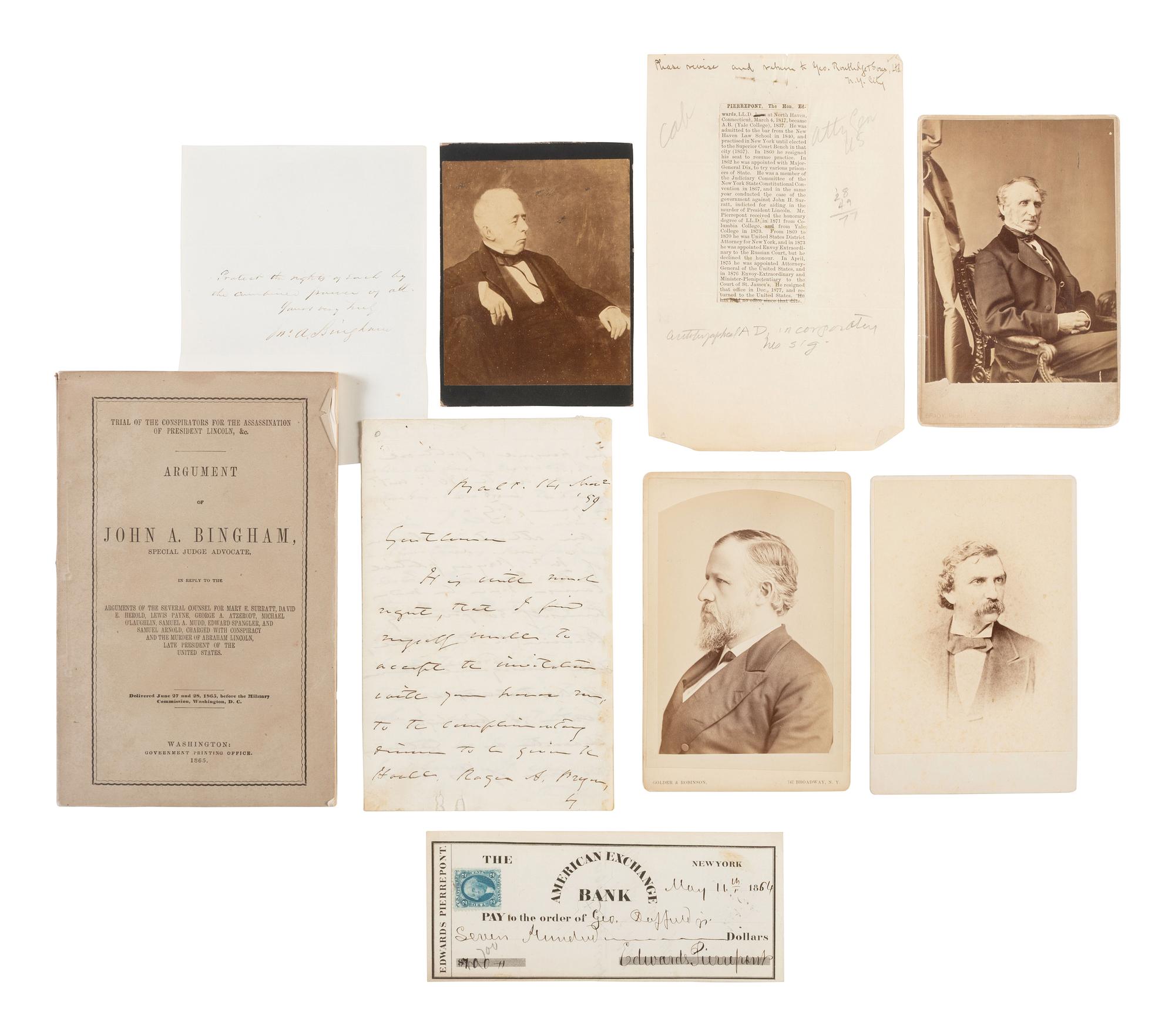 [LINCOLN, Abraham (1809-1865)]. An archive related to the trial of the Lincoln conspirators incl. CDVs of military commissioners and Surratt attorney, Reverdy JOHNSON.