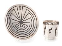 Hopi Silver Overlay Dish AND Cup