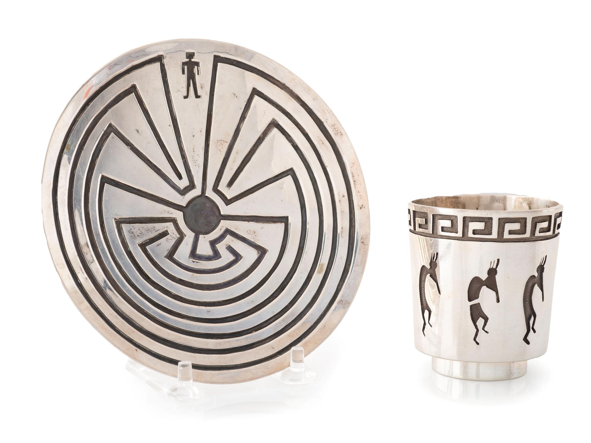 Hopi Silver Overlay Dish AND Cup
