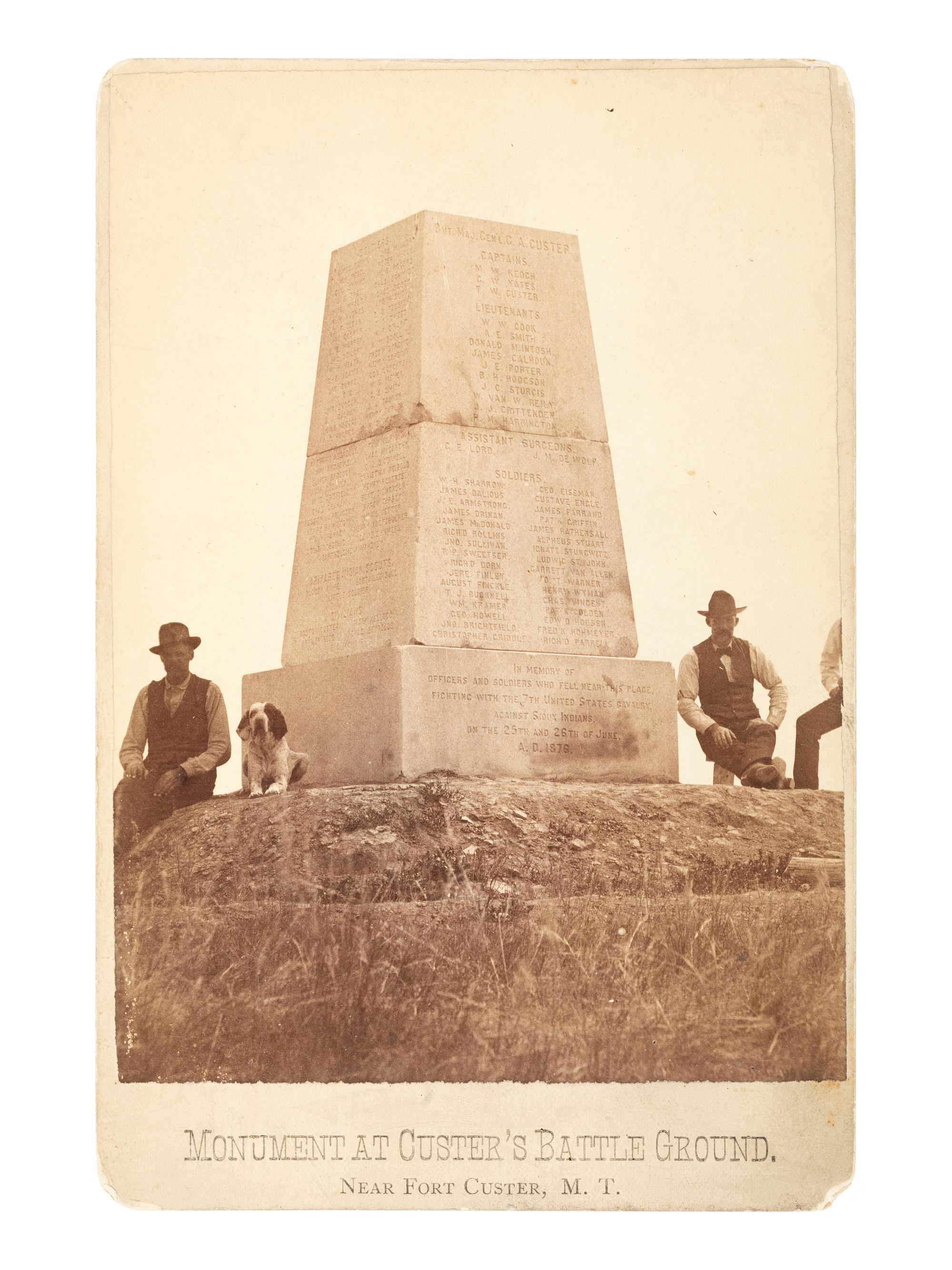 George Custer [CUSTER, George Armstrong (1839-1876)]. BARRY, David. F. (1854-1934), photographer. Monument at Custer's Battleground, Near Fort Custer, M.T .