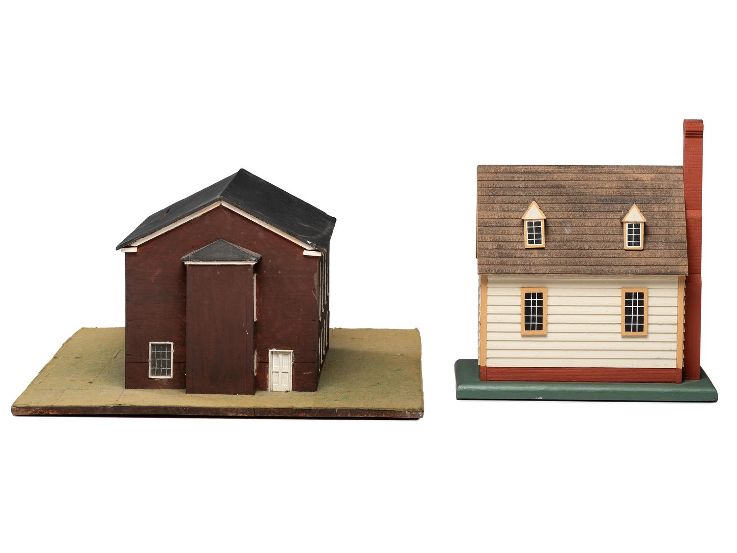 Two Painted Wood House Models