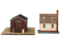 Two Painted Wood House Models
